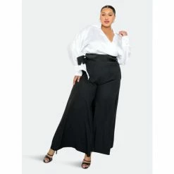 Buxom Couture Wrapped Blouse With Palazzo Pants Set Black & White