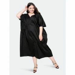 Buxom Couture Voluminous Poplin Midi Dress Dresses & Jumpsuits Black