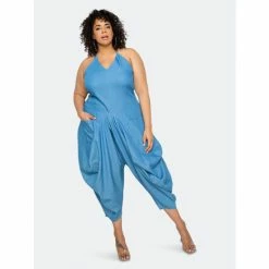 Buxom Couture Halter Neck Denim Jumpsuit Jumpsuits & Rompers Light Denim -Nike Shop unnamed file 124