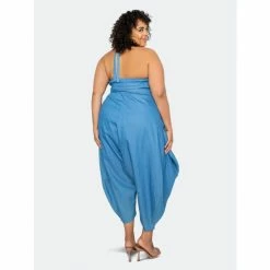 Buxom Couture Halter Neck Denim Jumpsuit Jumpsuits & Rompers Light Denim -Nike Shop unnamed file 125