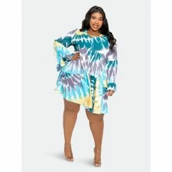 Buxom Couture Tie-Dye Tunic Dress Dresses & Jumpsuits Blue Tie-dye