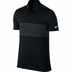 Nike Mens Breathe Color Block Short Sleeve Polo Shirt (Black/Black Heather/White) Tops