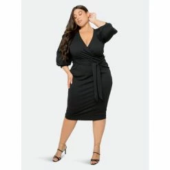Buxom Couture Everyday Wrap Midi Dress Dresses & Jumpsuits Black