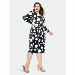 Buxom Couture Polka Dot Drop Waist Dress Dresses & Jumpsuits Black Polka Dots