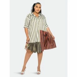 Buxom Couture Patchwork Stripe Shirt Dress Dresses & Jumpsuits Olive -Nike Shop unnamed file 25