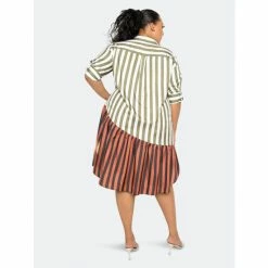 Buxom Couture Patchwork Stripe Shirt Dress Dresses & Jumpsuits Olive -Nike Shop unnamed file 26