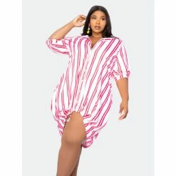 Buxom Couture Bubble Hem Stripe Shirt Dress Dresses Pink Stripe