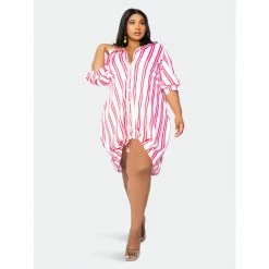 Buxom Couture Bubble Hem Stripe Shirt Dress Dresses Pink Stripe -Nike Shop unnamed file 266