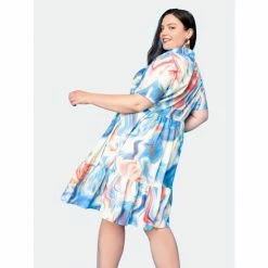 Buxom Couture Printed Tiered Shirt Mini Dress Dresses & Jumpsuits Marble Print