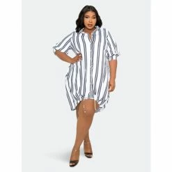 Buxom Couture Bubble Hem Stripe Shirt Dress Dresses Black Stripe -Nike Shop unnamed file 279