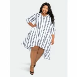 Buxom Couture Asymmetric Stripe Shirt Dress - Black Stripe Dresses -Nike Shop unnamed file 291