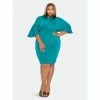 Buxom Couture Scuba Cape Sleeve Bodycon Midi Dress Dresses & Jumpsuits Teal