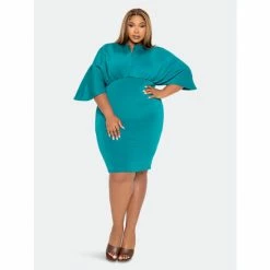 Buxom Couture Scuba Cape Sleeve Bodycon Midi Dress Dresses & Jumpsuits Teal