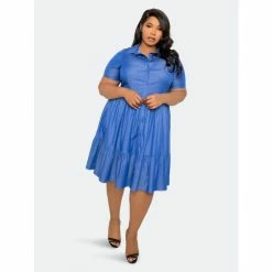 Buxom Couture Denim Tiered Shirt Mini Dress Tops