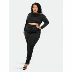 Buxom Couture Ruched Lounge Set Pants Black