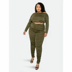 Buxom Couture Ruched Lounge Set Pants Olive