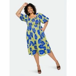 Buxom Couture Printed Smocked Puff Sleeve Dress Dresses Sage