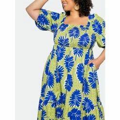 Buxom Couture Printed Smocked Puff Sleeve Dress Dresses Sage -Nike Shop unnamed file 324