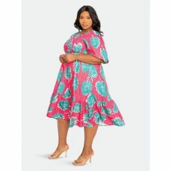 Buxom Couture Printed Smocked Puff Sleeve Dress Dresses Pink -Nike Shop unnamed file 352