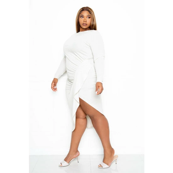 Buxom Couture Asymmetrical Cascade Ruffle Knit Dress Dresses Cream 4 Buxom Couture Asymmetrical Cascade Ruffle Knit Dress Dresses Cream - Image 2