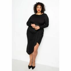 Buxom Couture Asymmetrical Cascade Ruffle Knit Dress Dresses Black -Nike Shop unnamed file 365