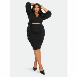 Buxom Couture Everyday Cropped Top And Skirt Matching Set Tops Black