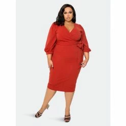 Buxom Couture Everyday Wrap Midi Dress Dresses & Jumpsuits Rust -Nike Shop unnamed file 4