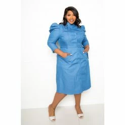 Buxom Couture Puffed Sleeve Denim Shirt Dress Dresses Light Denim -Nike Shop unnamed file 400