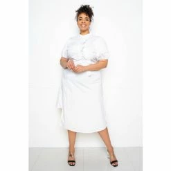 Buxom Couture Asymmetrical Ruffle Shirt Dress Dresses White -Nike Shop unnamed file 416