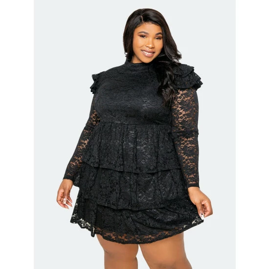 Buxom Couture Tiered Lace Mini Dress Dresses Black 3 Buxom Couture Tiered Lace Mini Dress Dresses Black