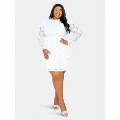 Buxom Couture Tiered Lace Mini Dress Dresses White