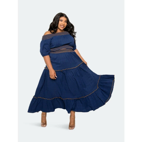 Buxom Couture Smocking Top And Skirt Set Tops Navy Blue 3 Buxom Couture Smocking Top And Skirt Set Tops Navy Blue