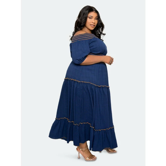 Buxom Couture Smocking Top And Skirt Set Tops Navy Blue 4 Buxom Couture Smocking Top And Skirt Set Tops Navy Blue - Image 2