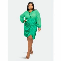 Buxom Couture Silky Shirt And Skirt Set Skirts Green