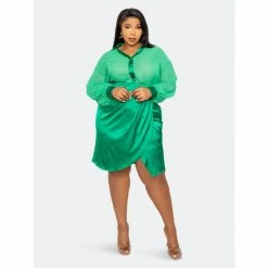 Buxom Couture Silky Shirt And Skirt Set Skirts Green -Nike Shop unnamed file 468