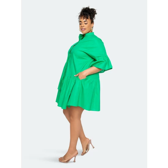 Buxom Couture Linen Flutter Mini Dress Dresses Green 5 Buxom Couture Linen Flutter Mini Dress Dresses Green - Image 3