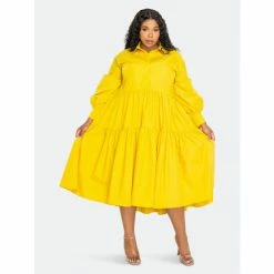 Buxom Couture Puff Sleeved Tiered Shirt Dress Dresses & Jumpsuits Mustard Yellow -Nike Shop unnamed file 471