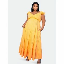 Buxom Couture Tiered Ruffle Sundress Dresses & Jumpsuits Apricot