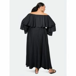 Buxom Couture Ruffle Crop Top And Maxi Skirt Set Tops Black -Nike Shop unnamed file 485