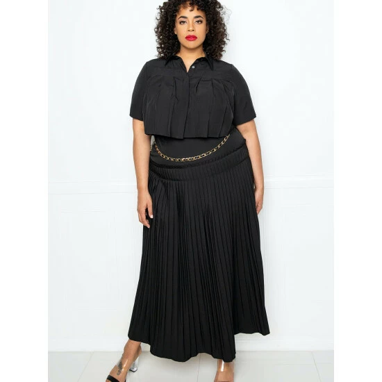 Buxom Couture Pleated Cropped Top And Skirt Set Skirts Black 3 Buxom Couture Pleated Cropped Top And Skirt Set Skirts Black