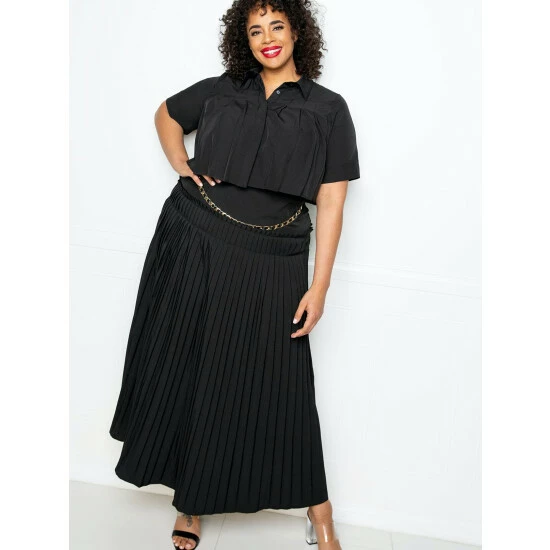 Buxom Couture Pleated Cropped Top And Skirt Set Skirts Black 4 Buxom Couture Pleated Cropped Top And Skirt Set Skirts Black - Image 2