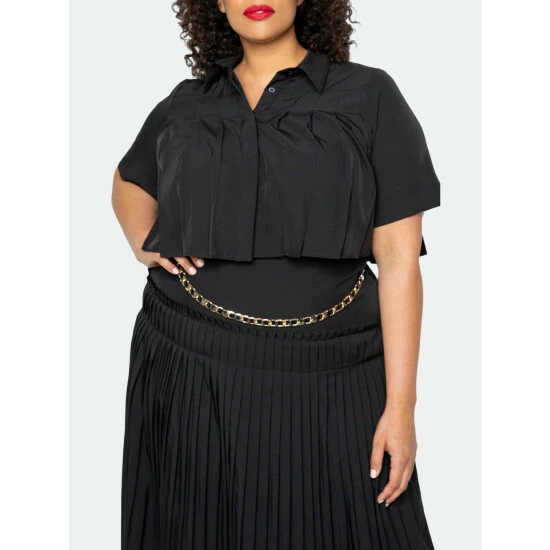 Buxom Couture Pleated Cropped Top And Skirt Set Skirts Black 5 Buxom Couture Pleated Cropped Top And Skirt Set Skirts Black - Image 3