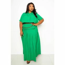 Buxom Couture Pleated Cropped Top And Skirt Set Skirts Green -Nike Shop unnamed file 506