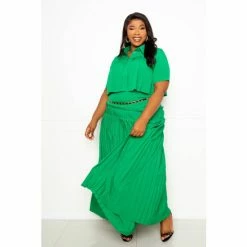 Buxom Couture Pleated Cropped Top And Skirt Set Skirts Green -Nike Shop unnamed file 507