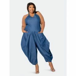 Buxom Couture Halter Neck Denim Jumpsuit Jumpsuits & Rompers -Nike Shop unnamed file 51