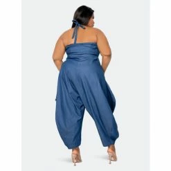Buxom Couture Halter Neck Denim Jumpsuit Jumpsuits & Rompers -Nike Shop unnamed file 53