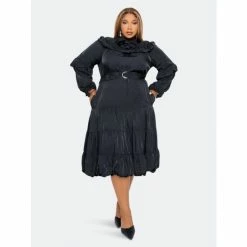 Buxom Couture Tie Neck Bib Midi Dress Dresses Black -Nike Shop unnamed file 533