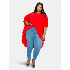 Buxom Couture Flowy Hi-Lo Blouse Tops Orange Red