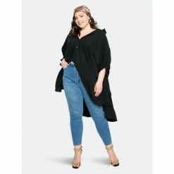 Buxom Couture Flowy Hi-Lo Blouse Tops Black