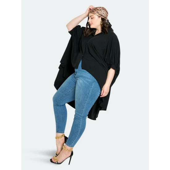 Buxom Couture Flowy Hi-Lo Blouse Tops Black 6 Buxom Couture Flowy Hi-Lo Blouse Tops Black - Image 4